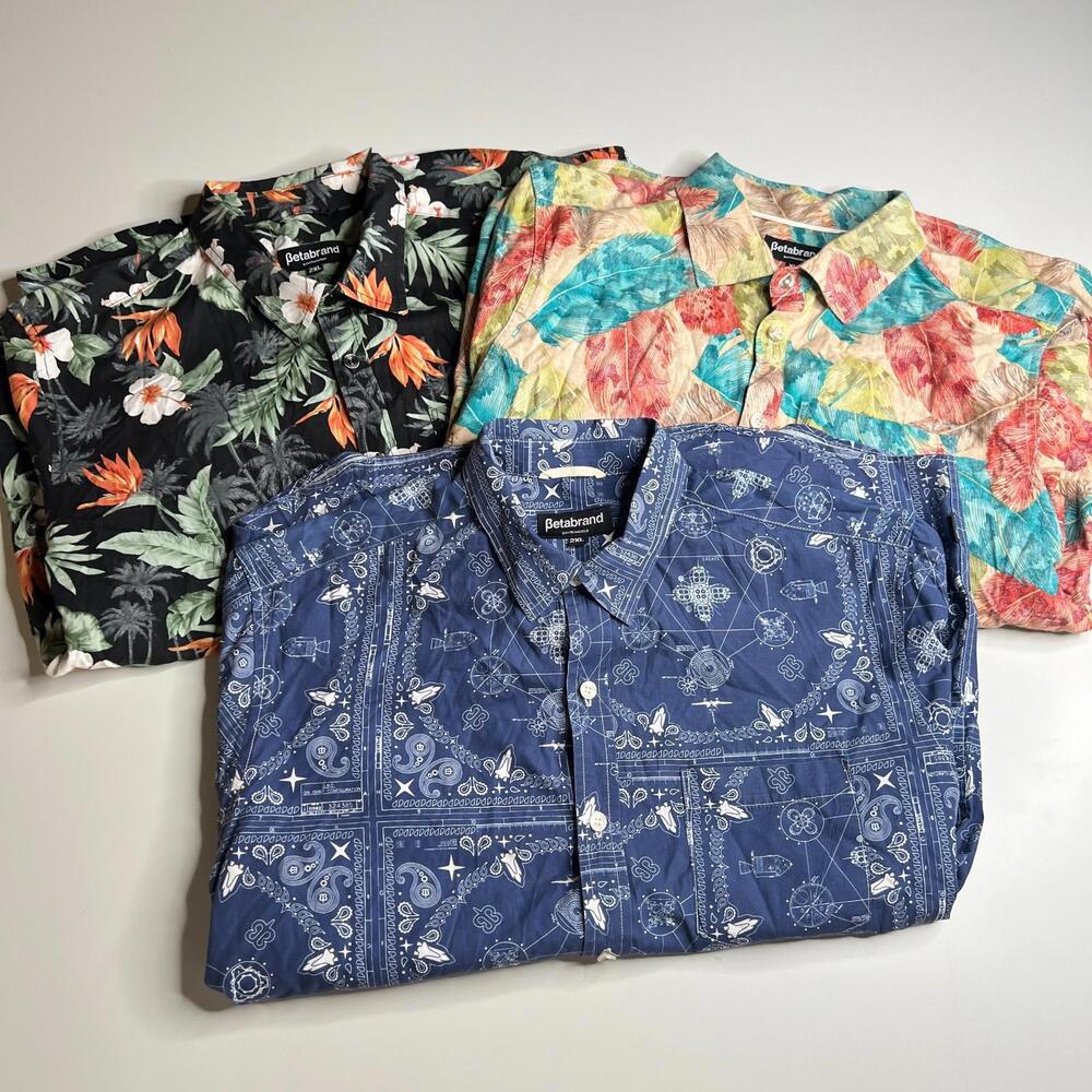 Lot of 3 Betabrand Button Up Shirts Men’s XL 2XL Hawaiian Aloha‎ Casual Shirt